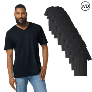 Gildan Men’s Softstyle V-Neck T-Shirt Black (9 Pack) – Ring-Spun Cotton, Modern Fit, Lightweight Short Sleeve Tee