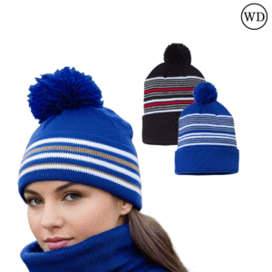 Sportsman 12" Striped Pom-Pom Cuffed Beanie – SP60, 2 Pack, One Size