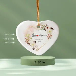 Custom Heart Ceramic Ornament – Personalized Wedding, Anniversary & Valentine’s Day Gift with Names & Date