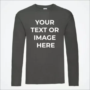 Sarroy Custom Printed Long Sleeve T-Shirt, Personalized Workwear, Classic Fit, Custom Text Tee, Light Graphite,100 Cotton