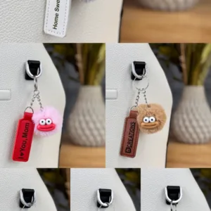 Personalized Pom Pom Keychain – Multicolor Custom Engraved Leather Tag, Cute Keyring for Bags, Backpacks & Everyday Gifts