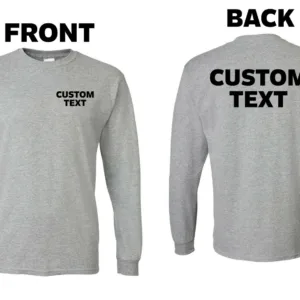 Sarroy Custom DryBlend 50/50 Long Sleeve T-Shirt – Personalized Shirt, Add Your Own Text, Moisture-Wicking Tee