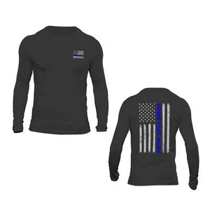 Sarroy Custom Text Police Thin Blue Line Flag Long Sleeve T-Shirt, Personalized DTG Printed Support Tee