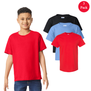 Gildan Youth Heavy Cotton T-Shirt, 3-Pack, Mixed Colors, Classic Fit, S–XL