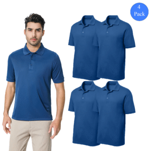 Zfeel Men’s Mesh Performance Polo Shirt, Short Sleeve, 100 Polyester, 4 Pack, True Navy, S–4XL