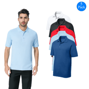 Zfeel Men’s Mesh Performance Polo Shirt, Short Sleeve, Moisture-Wicking, 5 Pack, S–4XL, Mixed Colors